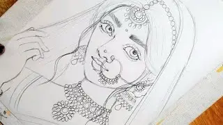 Aesthetic girl drawing with watercolor tutorial, How to draw Indian bride easy 