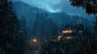 Heavy Rain in Chilly Mountain Rural Nightscape, Instant Relief | Rain Sounds for Deep Rest 🌨️