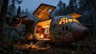 Transforming an abandoned C-130 Cargo Plane into a Luxury Tiny Home (Deep Forest ASMR)