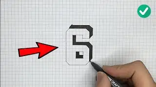 Drawing the number 6 in 3D on checkered paper | Easy 3D drawing