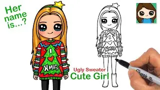 How to Draw a Cute Girl in Christmas Ugly Sweater (New)🌲