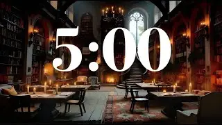 5 Minute Focus Timer &ndash; Read & Study in a Cozy Castle Library with Fireplace & Calm Classical Music