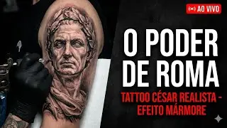 O PODER DE ROMA | Live Tattoo: Busto de Júlio César (Realismo Black & Grey e Textura de Pedra)