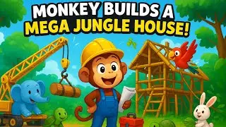 Farmer Monkey Builds a Mega Jungle House | Jungle animals Teamwork | Moral Story 