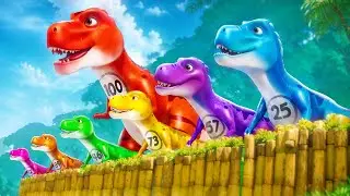 Mother Trex Training Baby Dinos to Jump - Will They Jump Over or Fall?