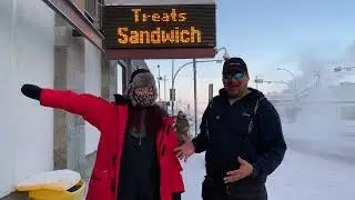 Our Joe the Aurora Hunter checking in downtown Yellowknife on a brisk -34C on December 11, 2019