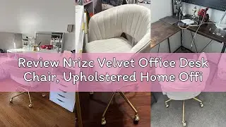Review Nrizc Velvet Office Desk Chair, Upholstered Home Office Desk Chairs with Adjustable Swivel Wh