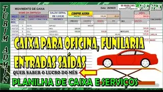 PLANILHA CONTROLE DE CAIXA OFICINA MECANICA, FUNILARIA, BORRACHARIA, DINHEIRO CART&Otilde;ES DESPESAS 70,00