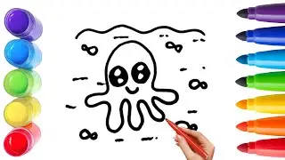 How To Draw cute FISH OCTOPUS EASY Drawing, Painting & Coloring For Kids and Toddlers_🌈🎨