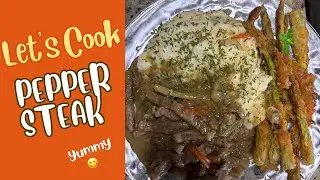 Pepper Steak 🥩 with Mushroom Gravy| Homemade Mash Potatoes + Fried Asparagus 🥩