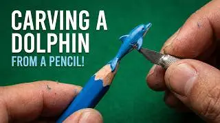 Carving a Dolphin From a Blue Pencil | Miniature Wood Art