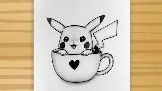 How to draw Pikachu - pokemon / Cute Pikachu inside a Cup Drawing / Pikachu Drawing Easy Tutorial 