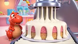 Dino Builds a Multi-Layer Sponge Cake! 🍰🏭 Batter Mixing, Layer Stacking & Frosting Line | Episode 41