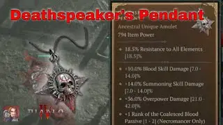 Diablo IV Unique Items - Death Speaker's Pendant (Necromancer Amulet)