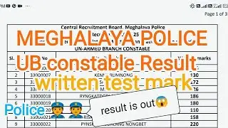 MEGHALAYA POLICE result Written Test mark | UB constable| 2025