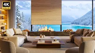4K Cozy Fireplace Ambience for Relax | Luxury Living Room Winter View