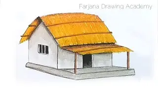How to draw Village Hut with Oil Pastel Color - step by step / how to draw village house