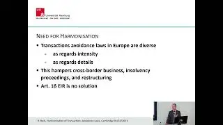 Harmonisation of transactions avoidance law: 3CL Lecture