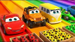 🔴CARROS e MOTOS | Colorful Toy Cars Challenge! 🏎️🎨 (Learn Colors for Kids) | 8 Cars in Paint Tubs