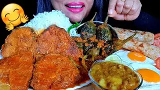 ASMR:YUMMY MASSIVE FOOD PLATTER(FISH BHUNA+EGG POACH+BAINGAN MASALA)||ZAKIA-SPICY ASMR