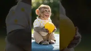 Cute Baby Monkey Holding a Lemon 🍋 | Adorable Playful Moments #babyanimals #monkeylove #cutepets