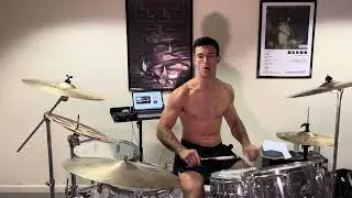 Playing paradiddles faster and faster over a quarter note bass drum.