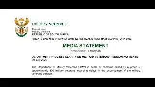 DEPARTMENT PROVIDES CLARITY ON MILITARY VETERANS&rsquo; PENSION PAYMENTS