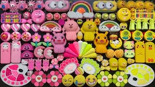 FANTASTIC PINK Vs YELLOW !! MIXING MANY THINGS INTO NEW HOMEMADE SLIME ! Satisfying Slime  #950