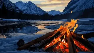 Winter Calm by the Frozen River ❄️🔥 Cozy Campfire Ambience in 4K | ASMR