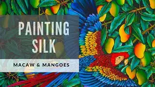 Jean-Baptiste silk Painting | Scarlet Macaw  in mango Tree