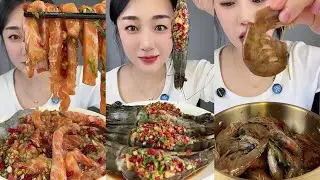 【Yummy】Cold-dressed salmon and shrimp + stuffed black tiger shrimp + stir-fried shrimp🐠🦐🍋🧄🌶#mukbang