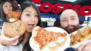 COSTCO Food Court MUKBANG | Huge Slice of Cheese Pizza, Giant Cookie + Chicken Strips & Fries