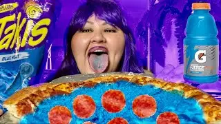 Blue Takis Pizza with Blue Gatorade! Mukbang I’m going to Colorado!!!