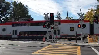 JPBX 328 Caltrain Train South | Churchill Ave. Railroad Crossing Palo Alto CA *New Ped Signals*