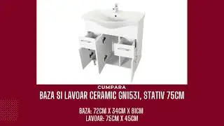 Baza si lavoar ceramic GN1531, stativ 75cm, front MDF, 2 usi, 3 sertare, balamale soft close