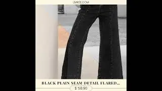 Black Plain Seam Detail Flared Bottom Ankle Length Jeans