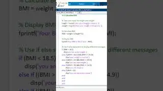 MATLAB code to calculate BMI of a person #Shorts