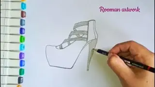 How to draw a shoes with high heel for beginners/ drawing step by step #roomanartwork
