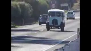The 1954 Morris J van arriving at its new home