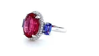 Rubellite, Diamond and Tanzanite Platinum Trilogy Ring | Fei Liu Fine Jewellery