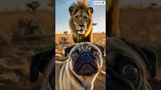 Main Character Energy&hellip; Until the Lion Shows Up 🦁🤣😂#pug#lion#kaenstudio#dogs