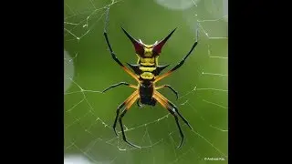 Colorful spiny orb-weaver spinning its web