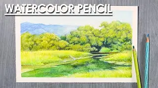 Jungle Stream - Watercolor Pencil Landscape Drawing | step by step coloring