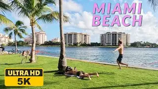 Miami Beach 4K Walk. Walking Tour of South Pointe Park