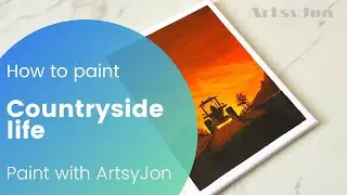 How to paint Countryside scene | Tractor 🚜 | Daily challenge