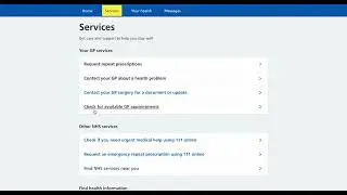 Services page in the NHS account