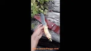 Premium Damascus Hunting Knife with Turquoise Handle & Leather Sheath - Best Gift For Him, Christmas