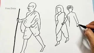 Gandhiji dandi march drawing easy || Gandhi jayanti drawing step by step || october 2nd drawing