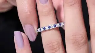 Created Blue Sapphire Wedding Eternity Ring, AAAA Quality, Stackable Anniversary Ring for Her