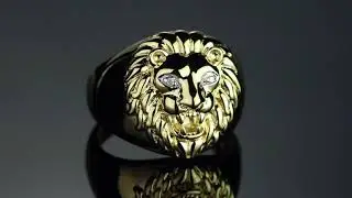 Item 62775 - Men's Diamond Accent Lion Head Ring In 18k Gold Over Sterling Silver